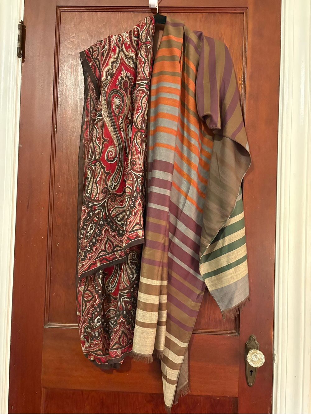 Set of Two Brown with Multicolored Patterns Lightweight Scarves